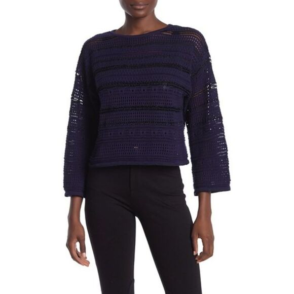Ceny Crochet Knit Navy Pullover Size S NEW - Picture 1 of 7